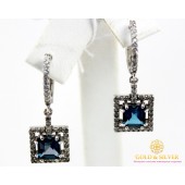 Серебряные Серьги 925 проба. Женские серебряные серьги Шедевр, с вставкой Лондон Топаз 20859p