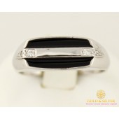 Серебряное кольцо 925 проба. Мужское кольцо с черной эмалью 1549e