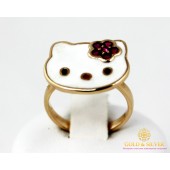 Золотое кольцо 585 проба. Золотое детское Кольцо Hello Kitty с эмалью 4,05 грамма. kv186i