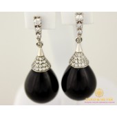 Серебряные Серьги 925 проба. Женские серебряные серьги Капля черный и белый камень 17,6 грамм 2896