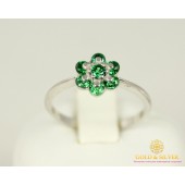 Серебряное кольцо 925 проба. Женское серебряное Кольцо Цветок Зеленый 320940с