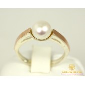 Серебряное кольцо 925 проба. Женское Кольцо с вставкой жемчуга и золота 375 пробы. 012310
