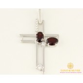 Серебряный Крест 925 проба. Крест с вставкой Гранат 3,87 грамма 284024с