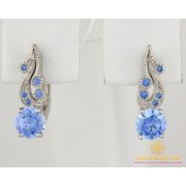 Серебряные Серьги 925 проба. Женские серебряные серьгги Голубой кристалл Swarovski (Сваровски) 2853fbl