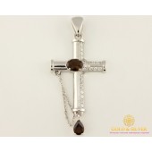 Серебряный Крест 925 проба. Крест с вставкой Дымчатый Кварц 298010с
