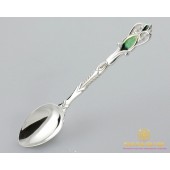 Серебряная ложка 925 проба. Ложка кофейная. Ювелирная эмаль 6007.
