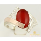 Серебряное Женское Кольцо 925 проба. Вставка Сердолик. Кольцо серебряное с пластиной золота. 219ср.