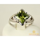 Серебряное кольцо 925 проба. Женское серебряное Кольцо с вставкой зеленого камушка. 330777c 4 грамма