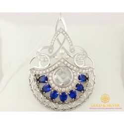 Серебряная брошь 925 проба. Женская брошка с синими камнями.10,81 грамма. 660065с