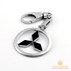 Серебряный Брелок 925 проба. Брелок Mitsubishi с вставкой черной эмали. 8128e
