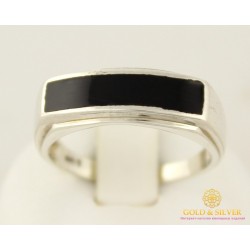 Серебряное кольцо 925 проба. Кольцо мужское с черной эмалью. 1589e