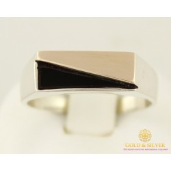 Серебряное кольцо 875 проба. Мужское кольцо с вставкой золота 375 пробы. 369z