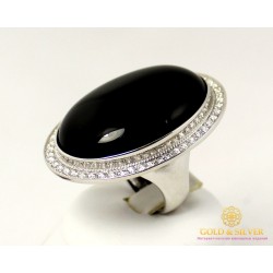Серебряное кольцо 925 проба. Женское Кольцо с вставкой черный Агат 3,7 см * 3 см 369464c