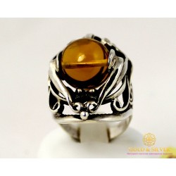 Серебряное кольцо 925 проба. Женское Кольцо Янтарь 10489