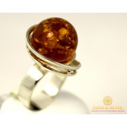 Серебряное кольцо 925 проба. Женское Кольцо Янтарь Сфера 041364
