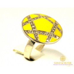 Серебряное кольцо 925 проба. Женское Кольцо с желтой Эмалью. 1634e