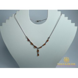 Серебряное Колье Легкое Янтарь 757