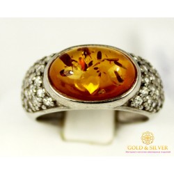 Серебряное кольцо 925 проба. Женское серебряное Кольцо с вставкой Янтарь 194k