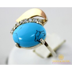 Серебряное Кольцо 925 проба. Женское кольцо с позолотой Скрипичный Ключ Бирюза 1361