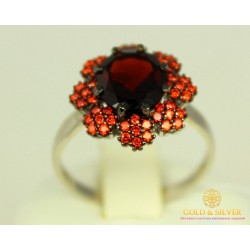 Серебряное кольцо 925 проба. Женское серебряное Кольцо Хризантема с вставкой Гранат 15959p1