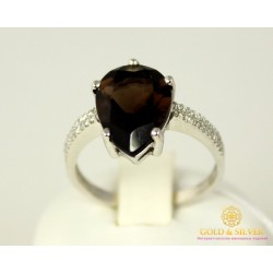 Серебряное кольцо 925 проба. Женское серебярное Кольцо Стефани Капля с вставкой Дымчатый Кварц 16169рк