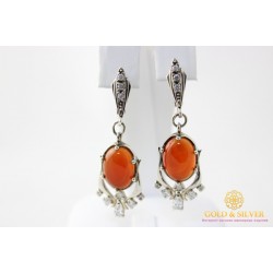 Серебряные Серьги 925 проба. Женские серебряные серьги с вставкой Сердолик 074ср