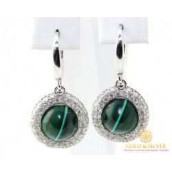 Серебряные серьги 925 проба. Женские серебряные Сережки Малахит Лариса 2934р