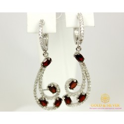 Серебряные Серьги 925 проба. Женские серебряные серьги Жар-птица малая с втсавкой Гранат 5,69 грамма 20729рг