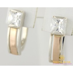 Серебряные серьги 925 проба. Женские серебряные серьги с пластинами золота 375 проба.130