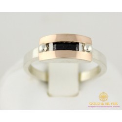 Серебряное кольцо 925 проба. Женское кольцо с вставками золота 375 пробы. 082
