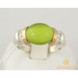 Серебряное кольцо 925 проба. Женское кольцо Улексит с вставкой золота 375 пробы. 19 размер 003020