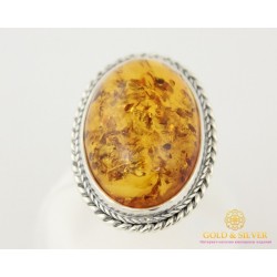 Серебряное кольцо 925 проба. Женское Кольцо с вставкой янтаря. 119к