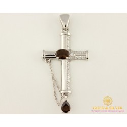 Серебряный Крест 925 проба. Крест с вставкой Дымчатый Кварц 298010с
