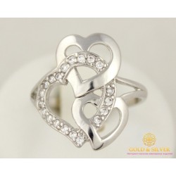 Серебряное кольцо 925 проба. Женское кольцо серебряные Сердечки 910195