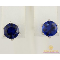 Серебряные серьги 925 проба. Женские серьги Пуссеты (гвоздики) синие. 520238с.