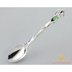 Серебряная ложка 925 проба. Ложка кофейная. Ювелирная эмаль 6007.