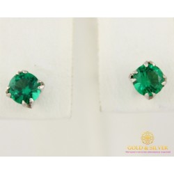 Серебряные серьги 925 проба. Серьги гвоздики (пуссеты) Тюльпан с вставкой изумрудом. 2042/9р