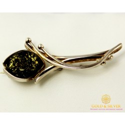 Серебряная Брошь Янтарь 043040
