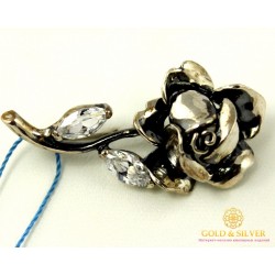 Серебряная Брошь 925 проба. Женская брошь Роза b2