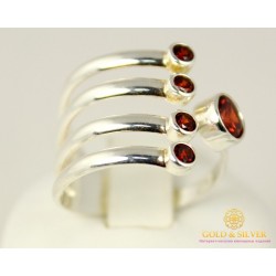 Серебряное кольцо 925 проба. Женское серебряное кольцо с красным камнем. 320728c