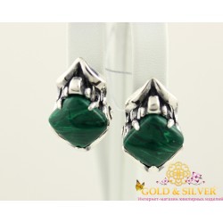Серебряные серьги с малахитом (рекон.) 2349м
