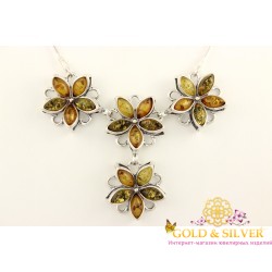 Серебряное Колье 925 проба. Женское колье Цветок, с вставкой Янтаря 1603ya