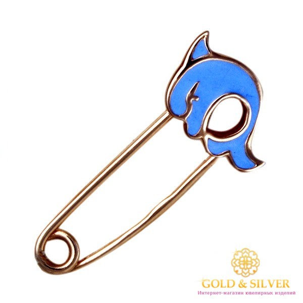 Золотая Булавка 585 проба. Булавка с красного золота, Дельфин, с синей Эмалью bw293i , Gold & Silver Gold & Silver, Украина