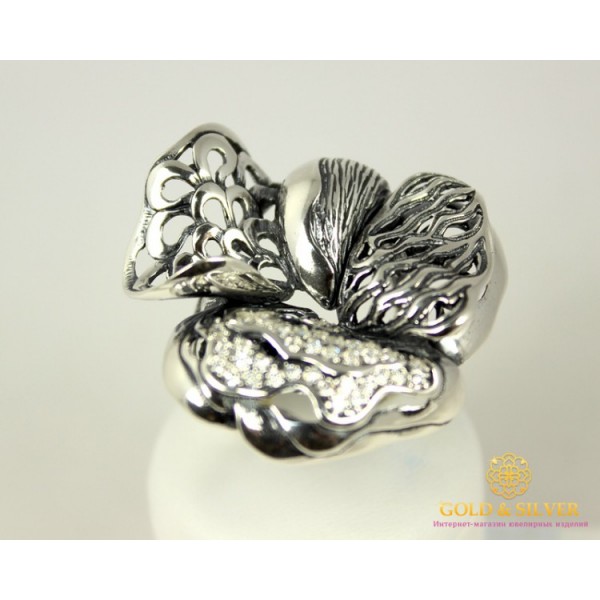 Серебряное кольцо 925 проба. Женское Кольцо Цветок, широкое. 1281 , Gold & Silver Gold & Silver, Украина