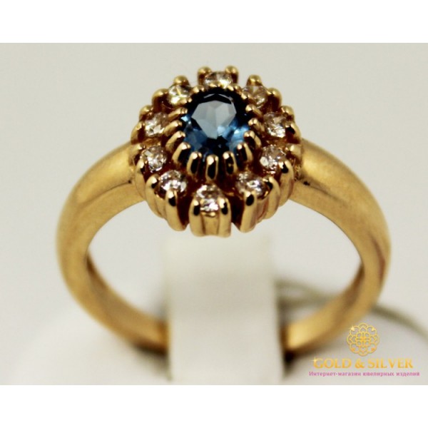 Gold & SilverЗолотое кольцо 585 проба. Женское Кольцо с красного золота, с вставкой синий камень. kv9821i